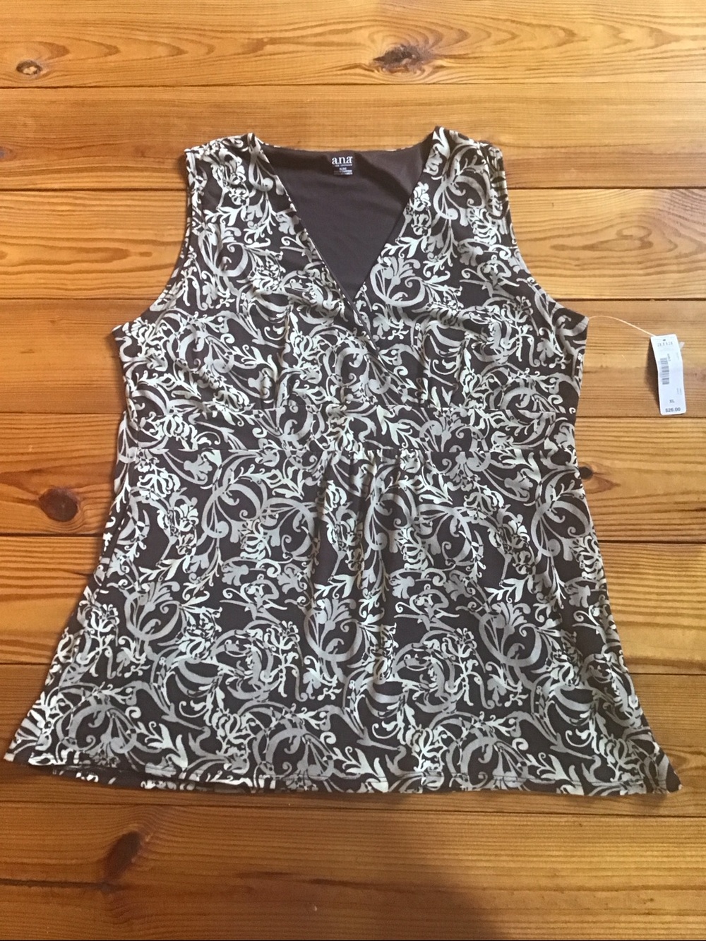 a.n.a Brown & Cream Printed V-Neck Sleeveless Top